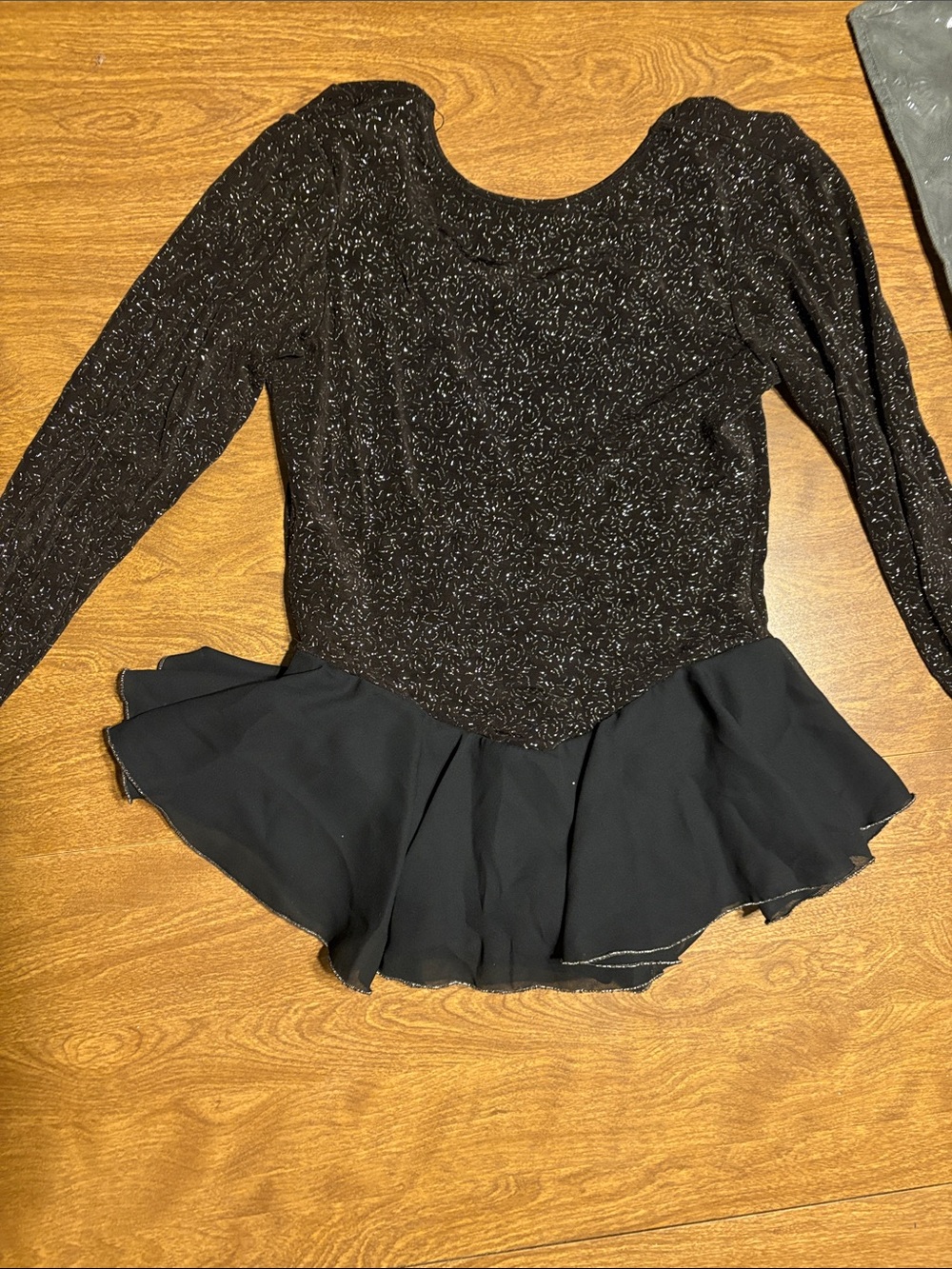 Figure Skating/Dance Black Sparkle Long-Sleeve Peplum Formal Dress